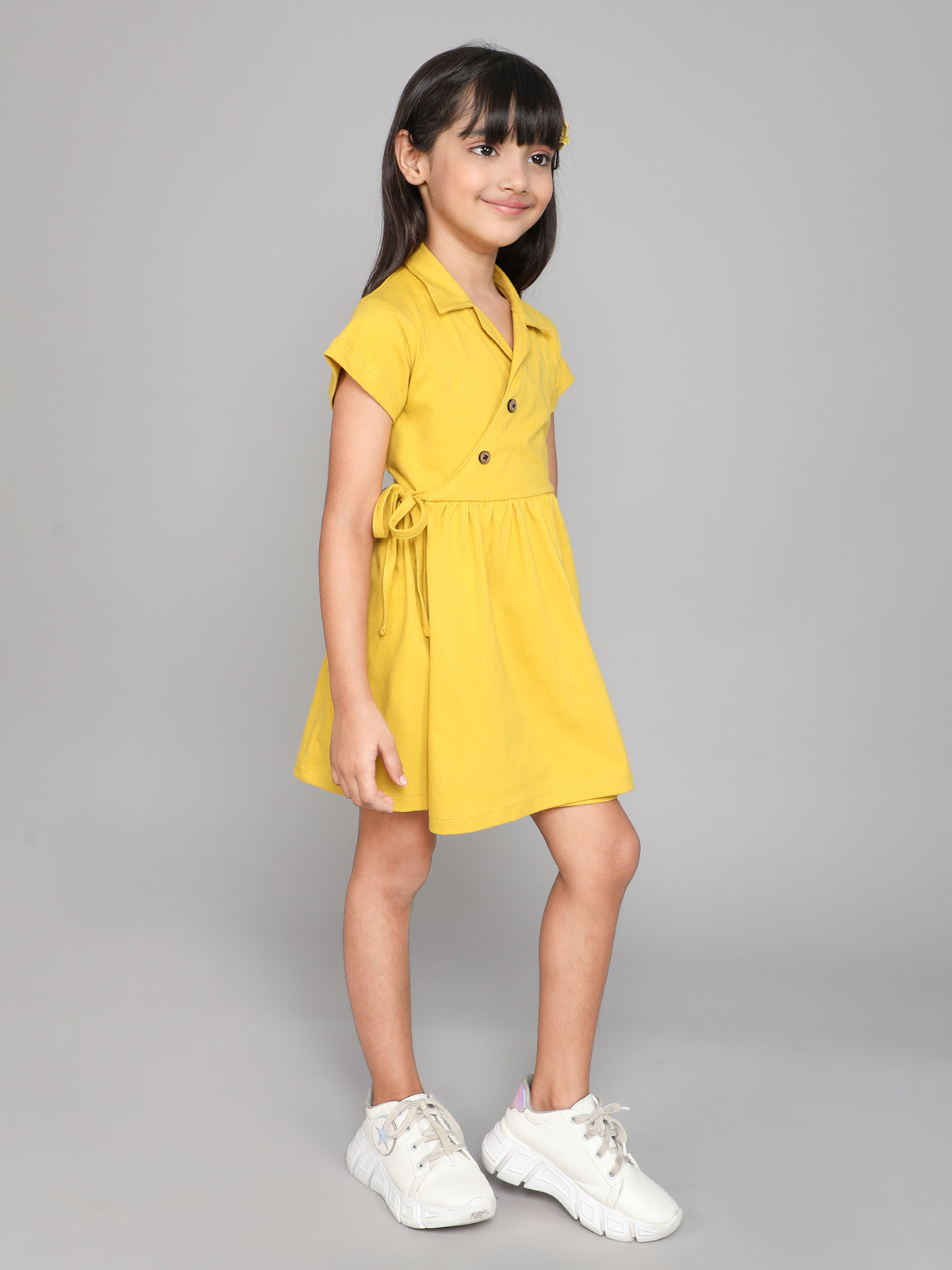 Collared Pure Cotton Tie Knot Dress for Girls