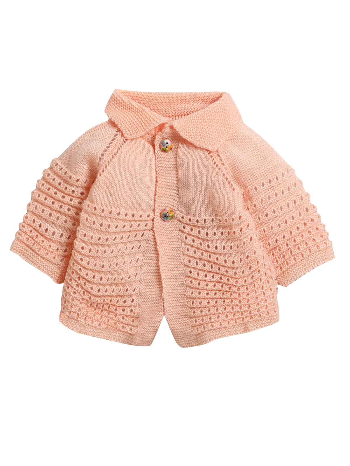 Elegant Peach Baby Girl Cardigan Sweater with Collar Neck