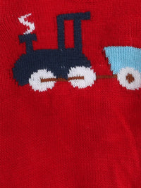 Charming Red Baby Pullover Sweater with Jacquard Knit Engine Pattern