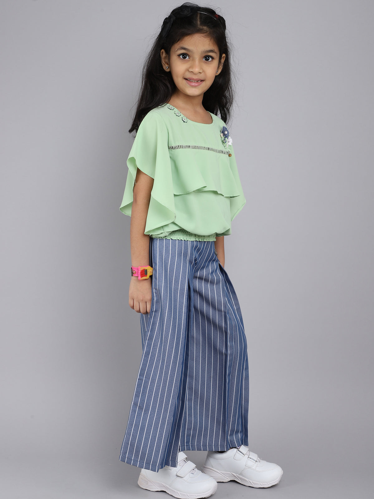 Top and Plazzo with Green Color For Kids