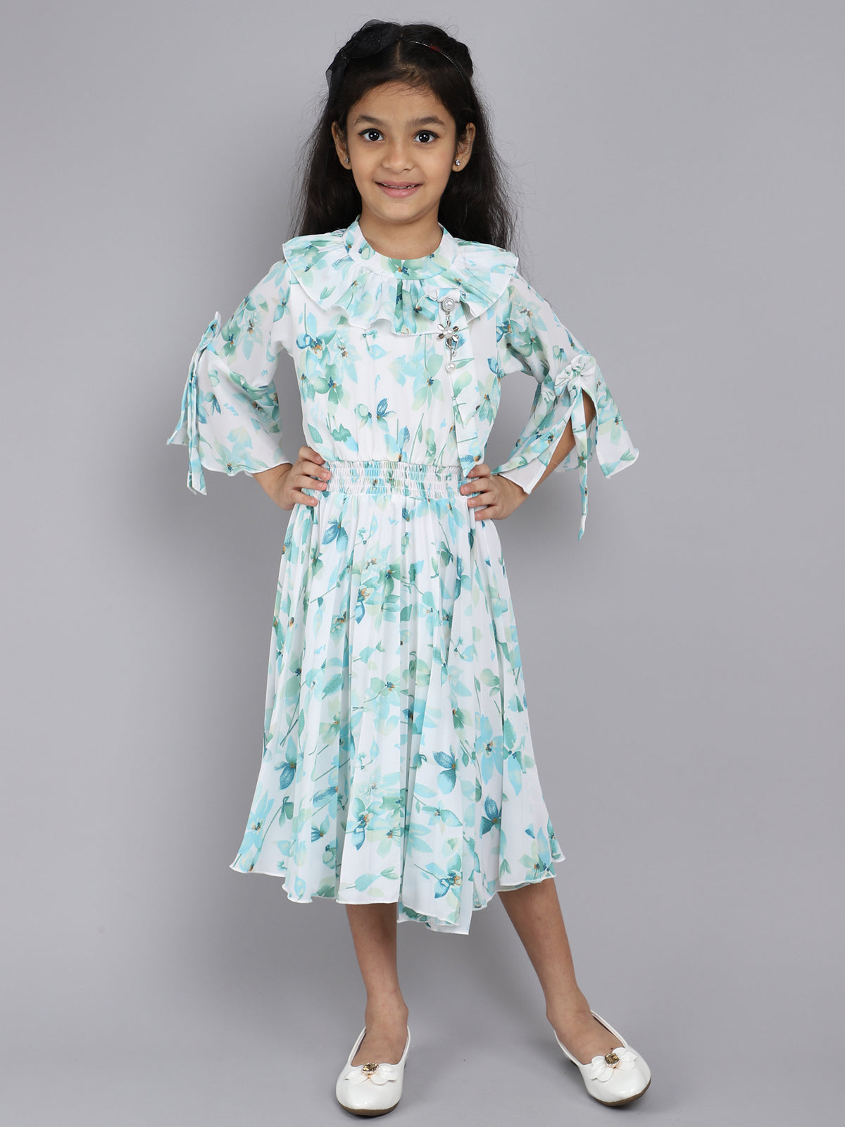 Dress Floral Print with Green Color for kids