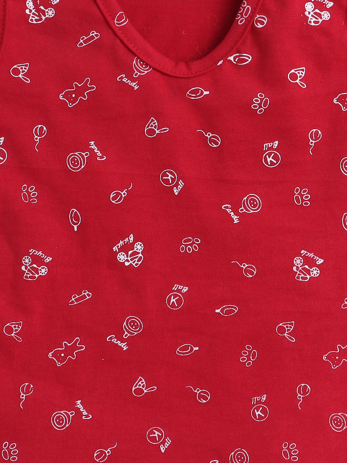 Red Printed Top with Matching Bloomer | Round Neck | Sizes 3-2Year