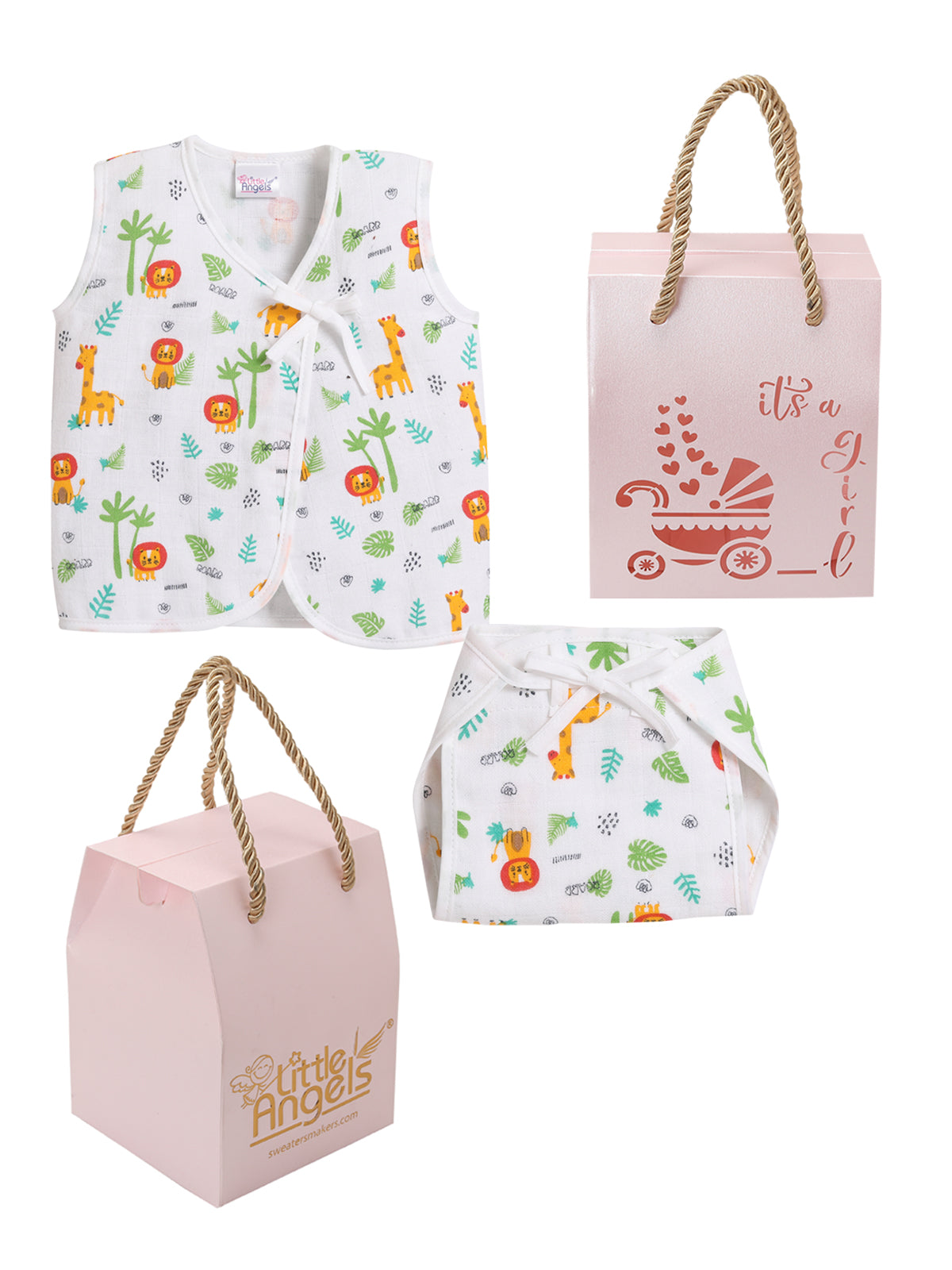 Printed Cotton Baby Girl jhabla and Nappy with Gift set