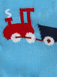 Charming Blue Baby Pullover Sweater with Jacquard Knit Engine Pattern