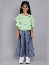 Top and Plazzo with Green Color For Kids
