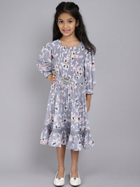 Dress 3/4th Sleeve Floral Print with Grey Color for kids