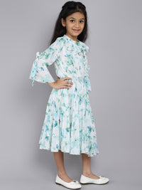Dress Floral Print with Green Color for kids