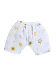 Printed Muslin Cotton Top with Matching Shorts Combo - White (0-3Y) | Round Neck