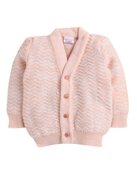 Peach Color Zig-zag crayon pattern sweater set with matching caps and socks