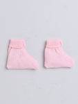 Wooden Button Front Open Pink Color Knitted Baby Sweater Jacket Set with matching Socks and stylish Cotton White color Onesie