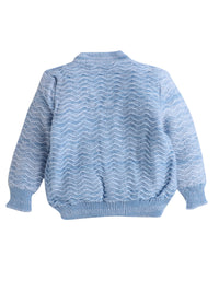 Front Open blue color Zig -zag crayon pattern sweater for infants