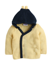 Baby Cardigan Yellow and Navy with Wooden Button