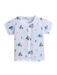 Printed Muslin Cotton Top with Matching Shorts Combo - White (0-3M to 2-3Y) | Round Neck