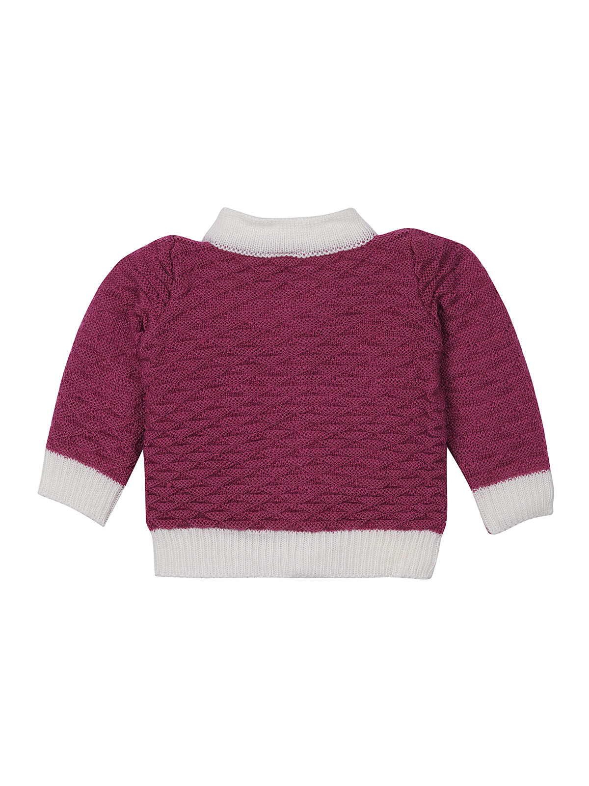 Front Open Wine Color Self Design Sweater with Cap and Pair of Socks