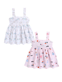 Pack of 2 Printed Cotton Muslin Frocks | Assorted Colors | 3-6 Months, 6-12 Months, 1-2 Years