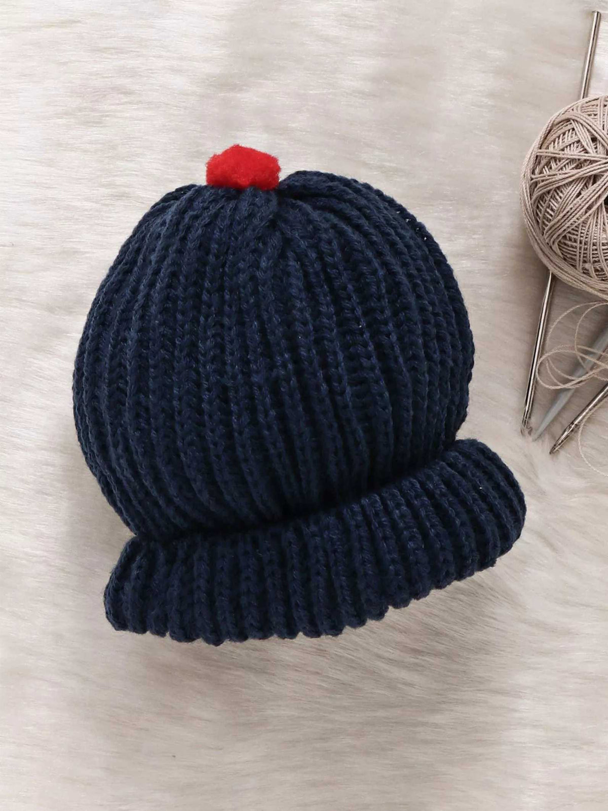 Soft and Comfortable Round Cap with Pom Pom for baby - Navy color