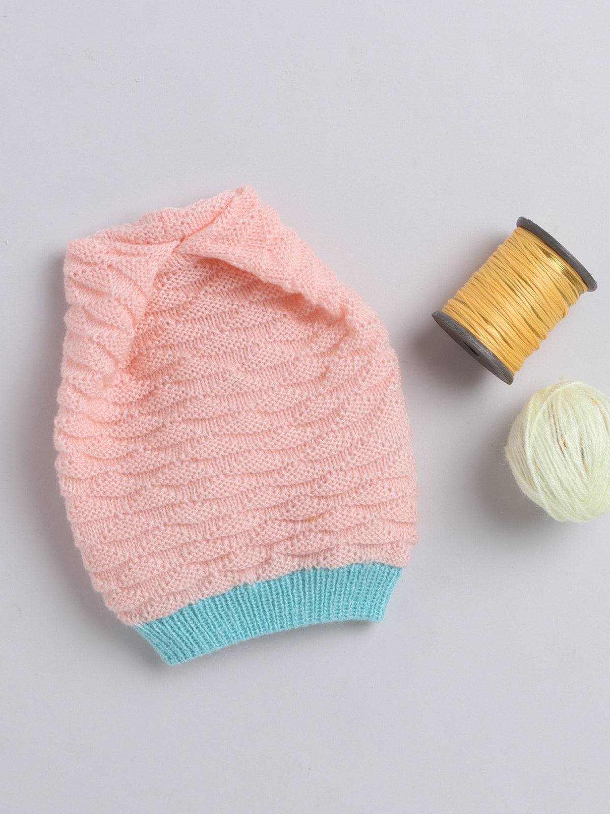 Elegant knitted Textured Round Cap with, Pink Color