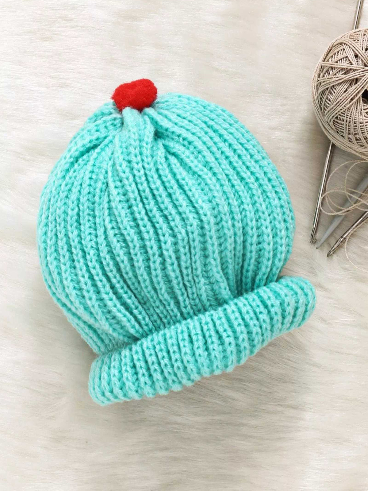 Soft and Comfortable Round Cap with Pom Pom for baby - Green color