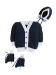 Full Sleeves Self Design Front Open Sweater with Cap and Pair of Socks with Navy Blue