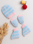 combo of cap mittens and socks with strips pattern Pink and Blue color