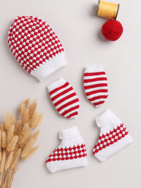 Cap mittens and socks combo with strips pattern