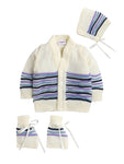 Cream Color Multi Stripe V-neck Sweater with Matching Caps and Socks for infants