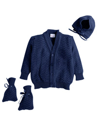 Navy Blue Color Zig-Zag Pattern Sweater with Matching Caps and Socks