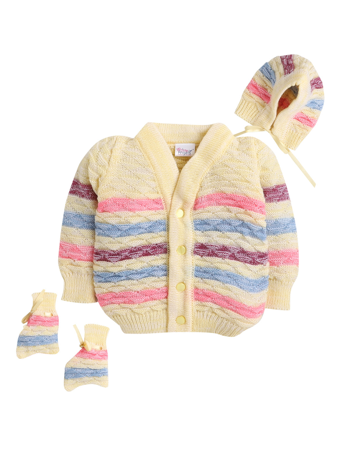 Full Sleeve Yellow Color Crayon Stripe Pattern Sweater for infants
