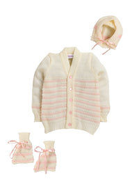Pink Color Full Sleeve Stripe Design with matching caps and socks for infants