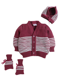 Wine and Cream Color Sweater with matching caps and socks for infants