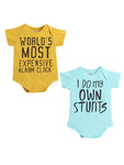 Pack of 2 Unisex Cotton Baby Onesies | Assorted Colors | Snap Buttons | 0-3 Months, 3-6 Months, 6-12 Months