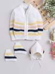 Navy Blue Color Front Open Sweater set with matching caps and socks for baby