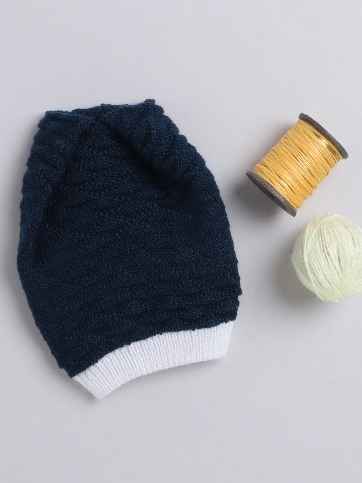 Elegant knitted Textured Round Cap with, Navy Color