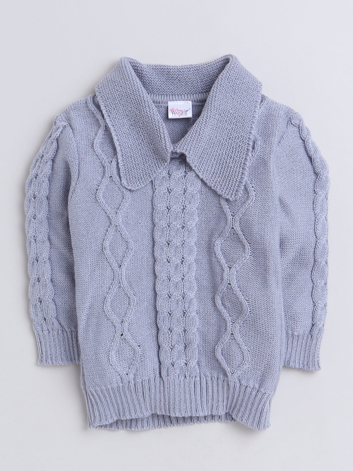 Little Angels Cozy Cable Knit Collared Pullover Set - Grey Sweater with Pant