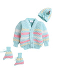 Front open Green Color Stripe Crayon Pattern Sweater with Caps and Pair of Socks