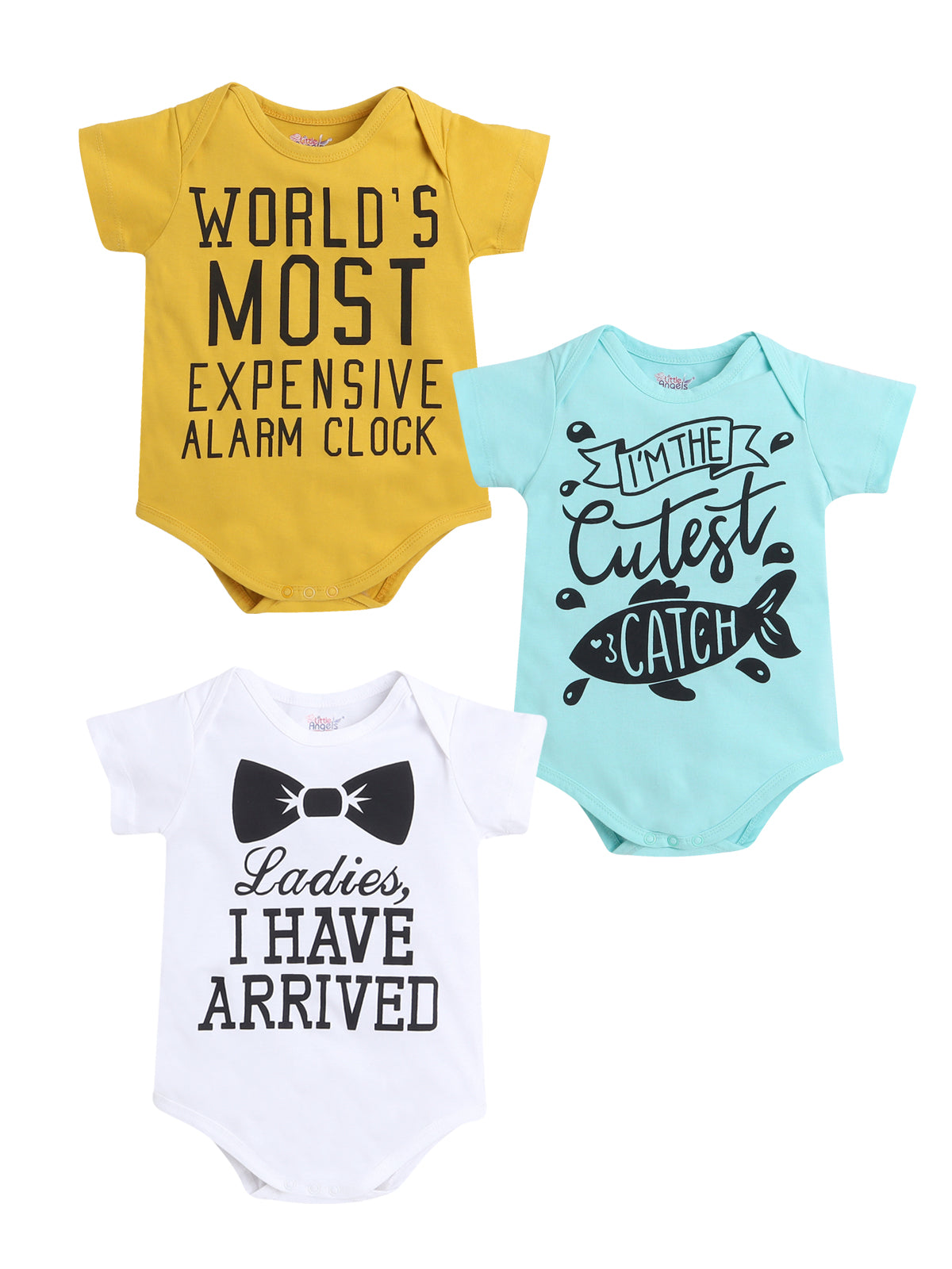 Pack of 3 Unisex Cotton Baby Onesies in Assorted Colors | 0-3, 3-6, 6-12 Months | Snap Buttons, Round Neck