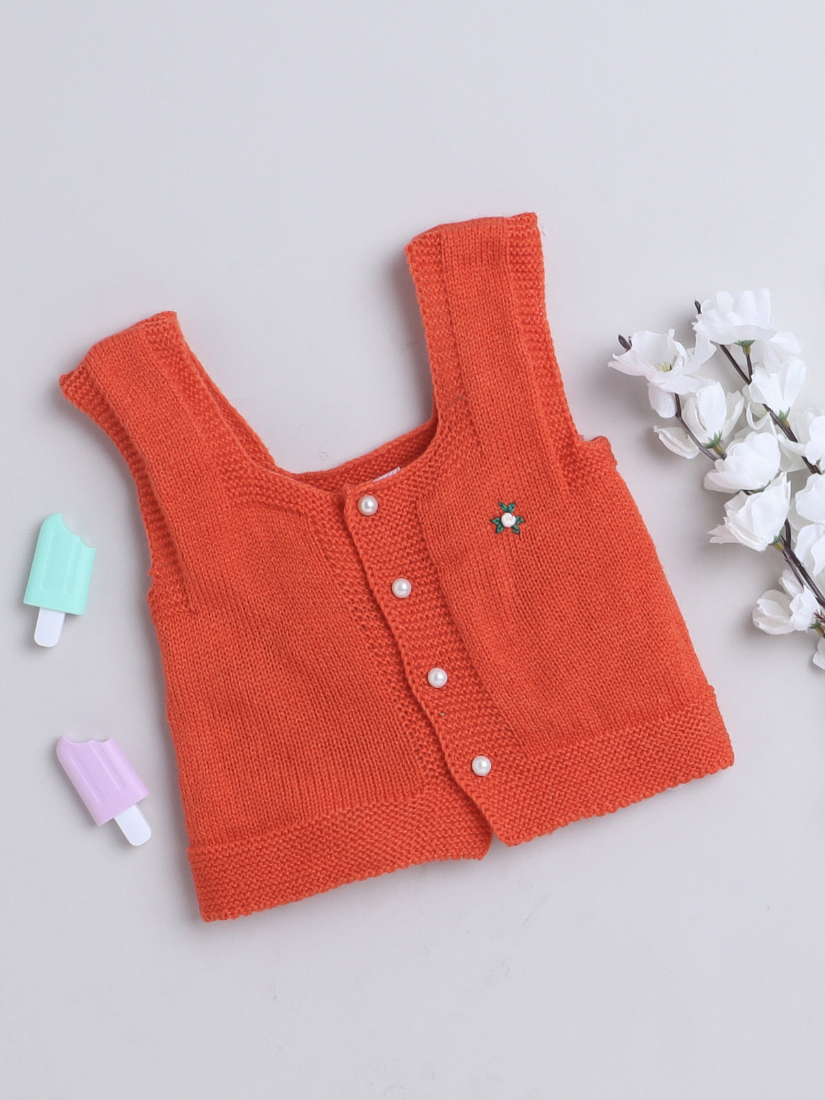 Front Open Orange Sleeveless vest for Baby girl and baby boy