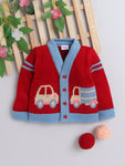 Baby Cardigan Sweater with Jacquard Knited Car and Truck Pattern