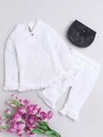 2 Pcs Sweater Full Sleeve White Color with matching pant for baby girl