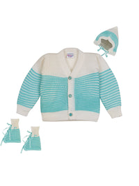 Front Open Green Color sweater with matching cap and socks for infants