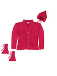 Front Open Fuchsia Color Self Design Sweater with Cap and Socks for baby