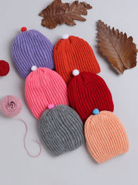 Pack of 6 Knitted Assorted color round caps for baby