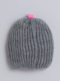 Knitted Gray color round cap for baby