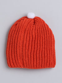 Knitted Orange color round cap for baby